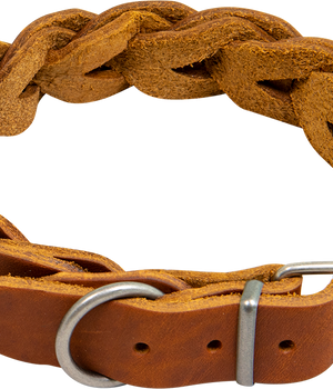 Hondenhalsband country leer gevlochten 25 mm x 36-43 cm