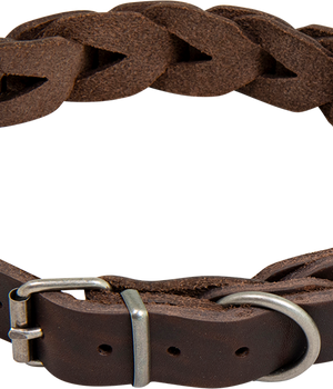 Hondenhalsband country leer gevlochten  25 mm x 47-53 cm