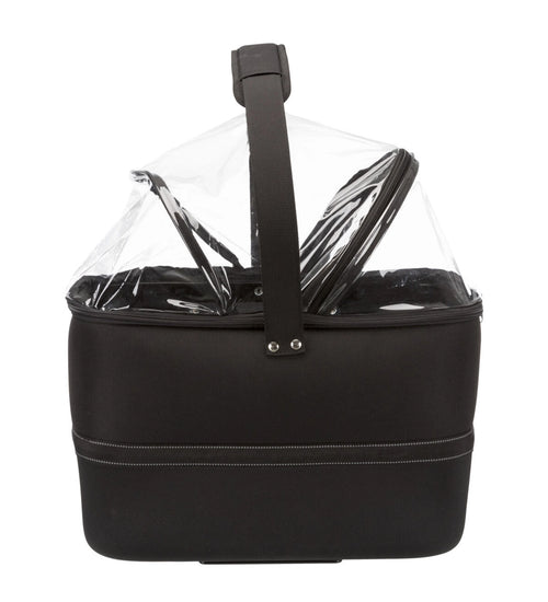 Hondenfietsmand Zwart met regenkap tot 6 kg.