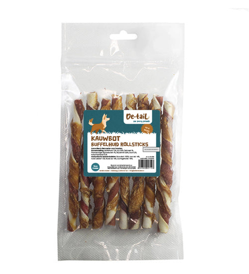 Kauwbot buffelhuid rollstick wit met kip/bacon 13 cm 8 pcs