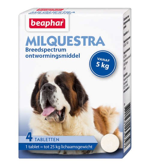 Milquestra hond (5 - 75kg) tegen wormen 4 tabletten met rundvleessmaak