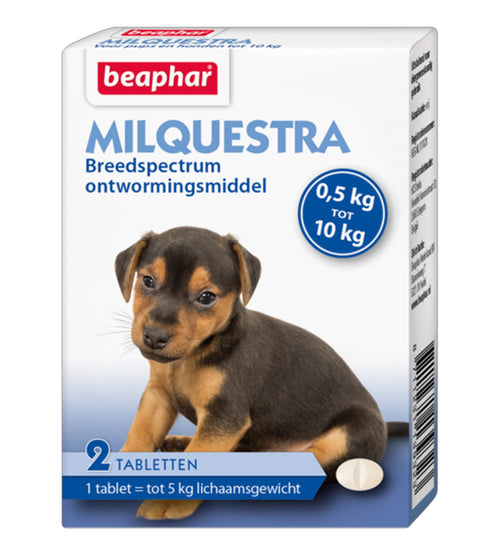 Milquestra hond klein / pup (0,5 - 10kg) 2 tabletten met rundvleessmaak