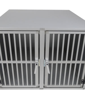 Maatwerk Aluminium Autobench Rechte 2-Vaks met matten en spijlen in de achterwand