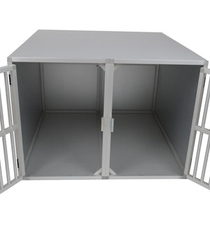 Maatwerk Aluminium Autobench Rechte 2-Vaks met matten en spijlen in de achterwand