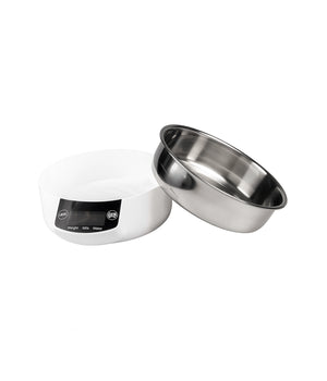 Hondenvoerbak met weegschaal 1 liter wit/zilver