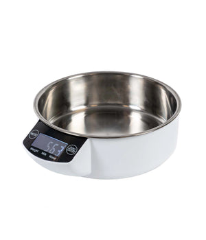 Hondenvoerbak met weegschaal 1 liter wit/zilver