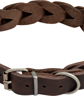 Hondenhalsband country leer gevlochten  25 mm x 47-53 cm