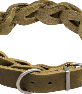 Hondenhalsband country leer gevlochten  25 mm x 47-53 cm