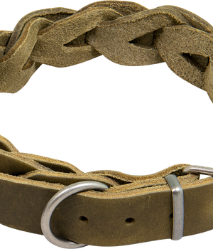 Hondenhalsband country leer gevlochten  25 mm x 47-53 cm