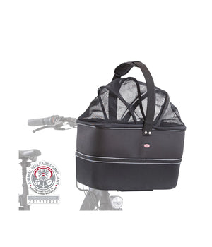 Hondenfietsmand Zwart met regenkap tot 6 kg.