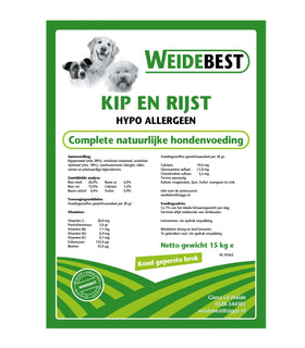 Hondenbrok geperst hypoallergeen natuurlijk Kip en rijst 15 kg