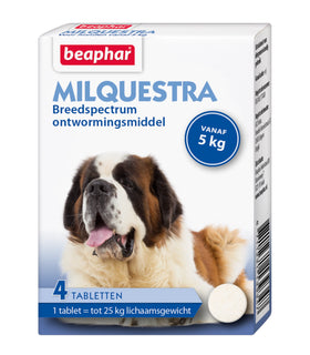 Milquestra hond (5 - 75kg) tegen wormen 4 tabletten met rundvleessmaak